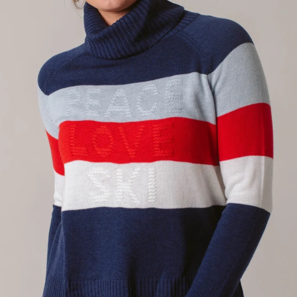 Krimson Klover Blue and Red PEACE LOVE SKI Turtleneck Sweater